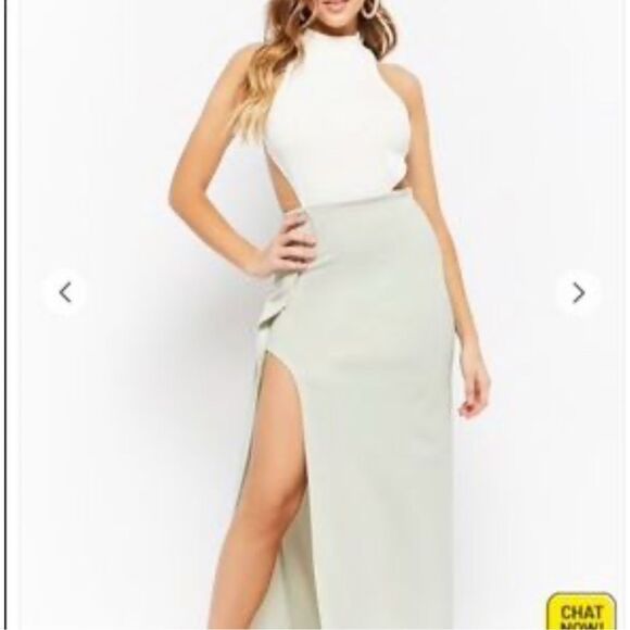Blithe Dresses & Skirts - Blithe NWT White Green Open Back Sleeveless Cutout Halter Maxi Dress Small